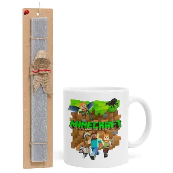 Minecraft characters, Easter Set, Ceramic Cup (330ml) & Easter aromatic flat candle (30cm) (GRAY)