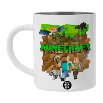 Minecraft characters, Λευκή Ανοξείδωτη Μεταλλική Κούπα 450ml - Διπλού Τοιχώματος 
