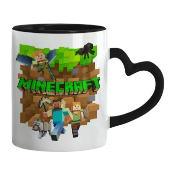 Minecraft characters, Κούπα καρδιά χερούλι μαύρη, κεραμική, 330ml