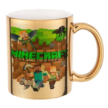 Minecraft characters, Mug ceramic, gold mirror, 330ml