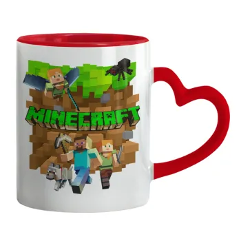 Minecraft characters, Κούπα καρδιά χερούλι κόκκινη, κεραμική, 330ml