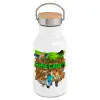 Metallic thermos (Stainless steel) White with wooden lid (bamboo), double-walled, 350ml