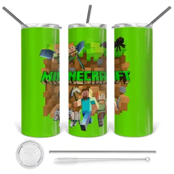 Minecraft characters, Tumbler ποτήρι θερμό από ανοξείδωτο ατσάλι 600ml, με μεταλλικό καλαμάκι & βούρτσα καθαρισμού