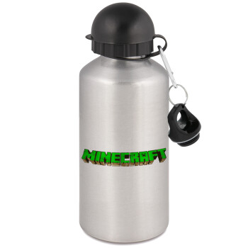 Minecraft logo green, Metallic water jug, Silver, aluminum 500ml