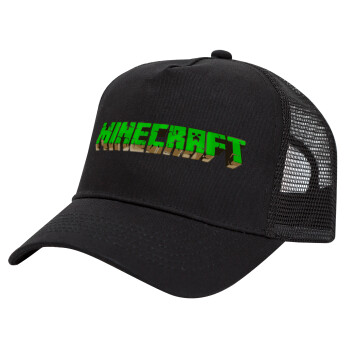 Minecraft logo green, Καπέλο Trucker με Δίχτυ, Μαύρο, (ΒΑΜΒΑΚΕΡΟ, ΠΑΙΔΙΚΟ, UNISEX, ONE SIZE)