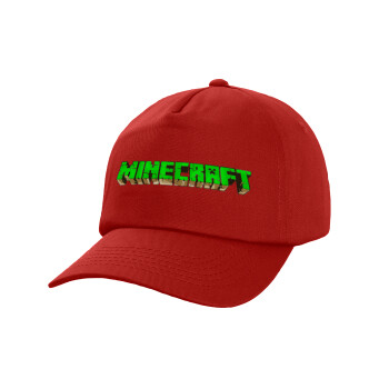 Minecraft logo green, Καπέλο Baseball, 100% Βαμβακερό, Low profile, Κόκκινο