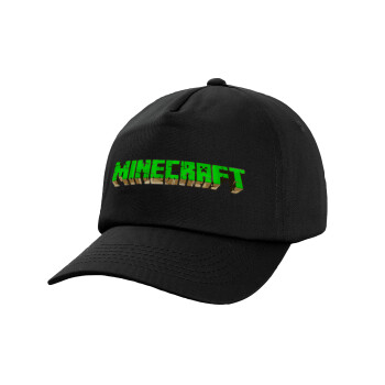 Minecraft logo green, Adult Baseball Cap, 100% Cotton, Black (COTTON, ADULT, UNISEX, ONE SIZE)