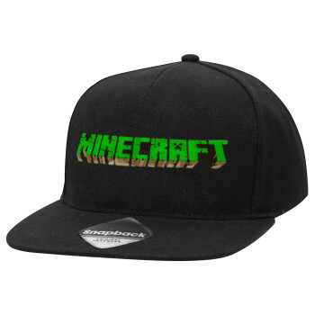Minecraft logo green, Καπέλο Ενηλίκων Flat Snapback Μαύρο, (POLYESTER, ΕΝΗΛΙΚΩΝ, UNISEX, ONE SIZE)