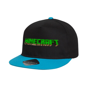 Minecraft logo green, Καπέλο παιδικό Flat Snapback, Μαύρο/Μπλε (100% ΒΑΜΒΑΚΕΡΟ, ΠΑΙΔΙΚΟ, UNISEX, ONE SIZE)
