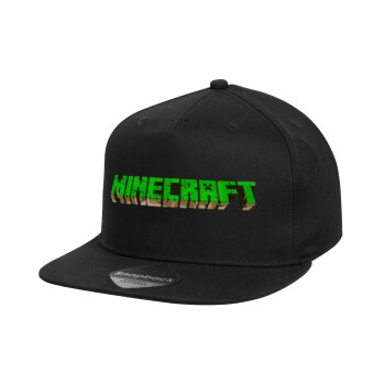 Minecraft logo green, Καπέλο παιδικό Flat Snapback, Μαύρο (100% ΒΑΜΒΑΚΕΡΟ, ΠΑΙΔΙΚΟ, UNISEX, ONE SIZE)