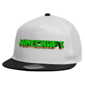 Minecraft logo green, Καπέλο παιδικό Flat Snapback, Λευκό (100% ΒΑΜΒΑΚΕΡΟ, ΠΑΙΔΙΚΟ, UNISEX, ONE SIZE)
