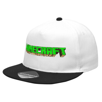 Minecraft logo green, Καπέλο Ενηλίκων Flat Snapback Λευκό/Μαύρο, (POLYESTER, ΕΝΗΛΙΚΩΝ, UNISEX, ONE SIZE)