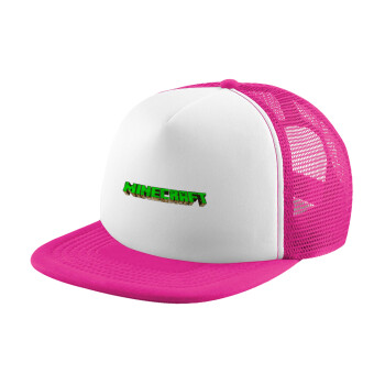 Minecraft logo green, Καπέλο Soft Trucker με Δίχτυ Pink/White 