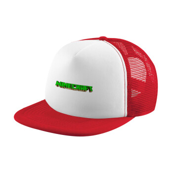 Minecraft logo green, Καπέλο Soft Trucker με Δίχτυ Red/White 