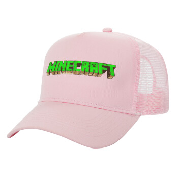 Minecraft logo green, Καπέλο Ενηλίκων Structured Trucker, με Δίχτυ, ΡΟΖ (100% ΒΑΜΒΑΚΕΡΟ, ΕΝΗΛΙΚΩΝ, UNISEX, ONE SIZE)