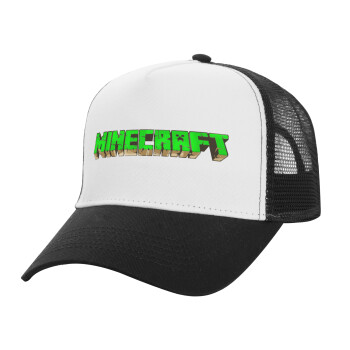 Minecraft logo green, Καπέλο Ενηλίκων Structured Trucker, με Δίχτυ, ΛΕΥΚΟ/ΜΑΥΡΟ (100% ΒΑΜΒΑΚΕΡΟ, ΕΝΗΛΙΚΩΝ, UNISEX, ONE SIZE)