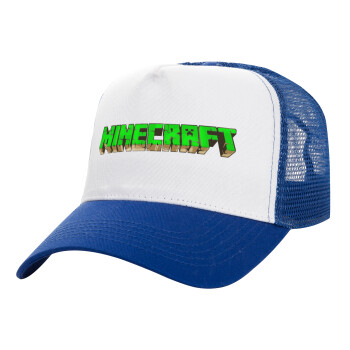 Minecraft logo green, Καπέλο Ενηλίκων Structured Trucker, με Δίχτυ, ΛΕΥΚΟ/ΜΠΛΕ (100% ΒΑΜΒΑΚΕΡΟ, ΕΝΗΛΙΚΩΝ, UNISEX, ONE SIZE)
