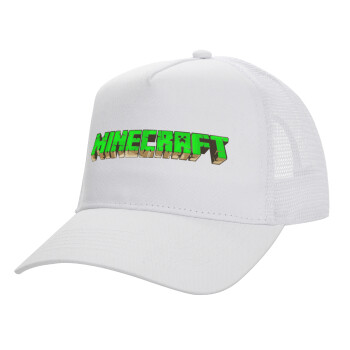 Minecraft logo green, Καπέλο Ενηλίκων Structured Trucker, με Δίχτυ, ΛΕΥΚΟ (100% ΒΑΜΒΑΚΕΡΟ, ΕΝΗΛΙΚΩΝ, UNISEX, ONE SIZE)