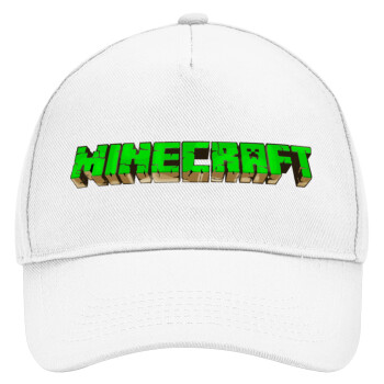 Minecraft logo green, Adult Baseball Cap, Drill, White (100% COTTON, ADULT, UNISEX, ONE SIZE)