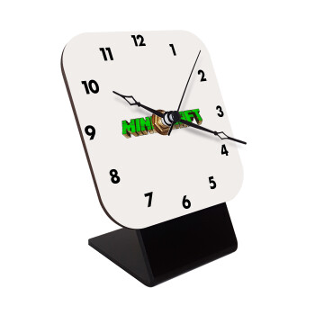 Minecraft logo green, Quartz Wooden table clock with hands (10cm)