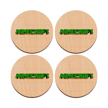 Minecraft logo green, ΣΕΤ x4 Σουβέρ ξύλινα στρογγυλά plywood (9cm)