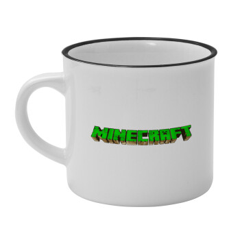 Minecraft logo green, Κούπα κεραμική vintage Λευκή/Μαύρη 230ml