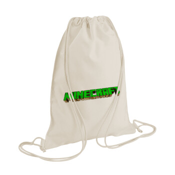 Minecraft logo green, Τσάντα πλάτης πουγκί GYMBAG natural (28x40cm)
