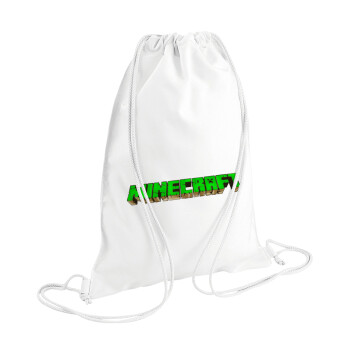 Minecraft logo green, Τσάντα πλάτης πουγκί GYMBAG λευκή (28x40cm)