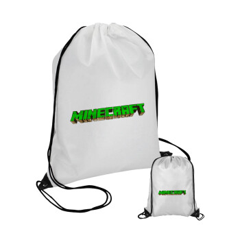 Minecraft logo green, Τσάντα πουγκί με μαύρα κορδόνια (1 τεμάχιο)