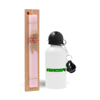 Minecraft logo green, Easter Set, metallic aluminum bottle (500ml) & aromatic flat Easter candle (30cm) (PINK)