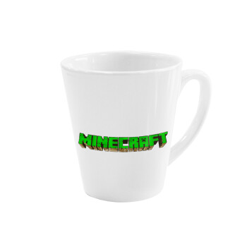 Minecraft logo green, Κούπα κωνική Latte Λευκή, κεραμική, 300ml