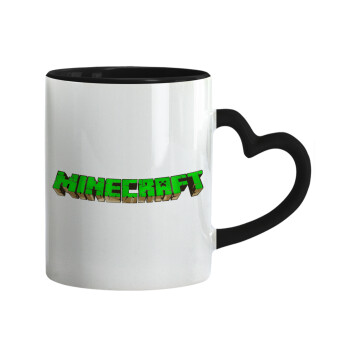 Minecraft logo green, Κούπα καρδιά χερούλι μαύρη, κεραμική, 330ml