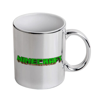 Minecraft logo green, Κούπα κεραμική, ασημένια καθρέπτης, 330ml