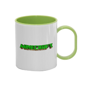 Minecraft logo green, Κούπα (πλαστική) (BPA-FREE) Polymer Πράσινη για παιδιά, 330ml