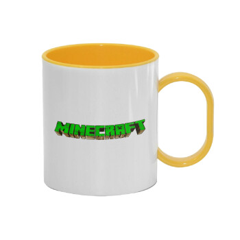 Minecraft logo green, Κούπα (πλαστική) (BPA-FREE) Polymer Κίτρινη για παιδιά, 330ml
