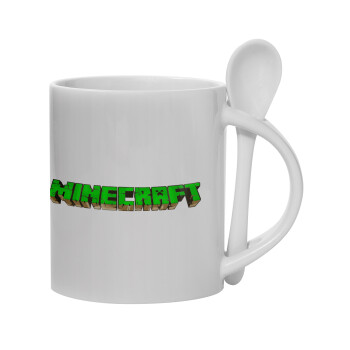 Minecraft logo green, Ceramic coffee mug with Spoon, 330ml (1pcs)