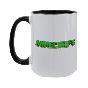 Minecraft logo green, Κούπα Mega 15oz, κεραμική Μαύρη, 450ml