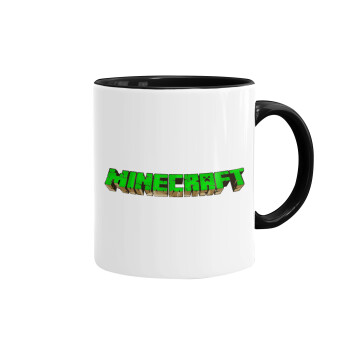 Minecraft logo green, Κούπα χρωματιστή μαύρη, κεραμική, 330ml