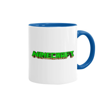 Minecraft logo green, Κούπα χρωματιστή μπλε, κεραμική, 330ml