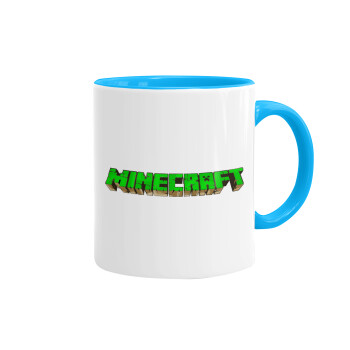 Minecraft logo green, Κούπα χρωματιστή γαλάζια, κεραμική, 330ml