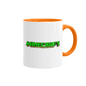 Minecraft logo green, Κούπα χρωματιστή πορτοκαλί, κεραμική, 330ml