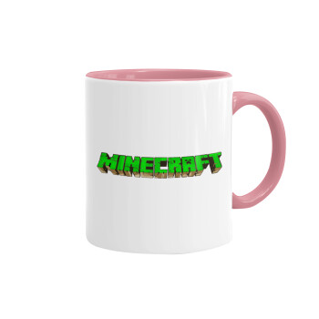 Minecraft logo green, Mug colored pink, ceramic, 330ml