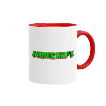 Minecraft logo green, Κούπα χρωματιστή κόκκινη, κεραμική, 330ml