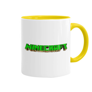 Minecraft logo green, Κούπα χρωματιστή κίτρινη, κεραμική, 330ml