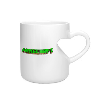 Minecraft logo green, Κούπα καρδιά λευκή, κεραμική, 330ml