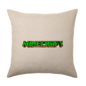 Minecraft logo green, Μαξιλάρι καναπέ ΛΙΝΟ 40x40cm περιέχεται το  γέμισμα