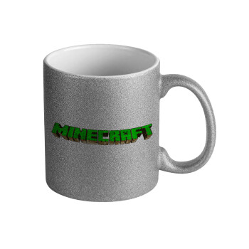 Minecraft logo green, Κούπα Ασημένια Glitter που γυαλίζει, κεραμική, 330ml