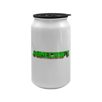 Minecraft logo green, Κούπα ταξιδιού μεταλλική με καπάκι (tin-can) 500ml