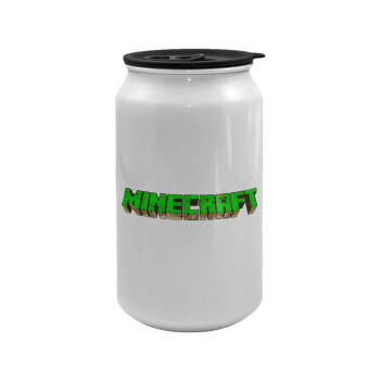 Minecraft logo green, Κούπα ταξιδιού μεταλλική με καπάκι (tin-can) 500ml