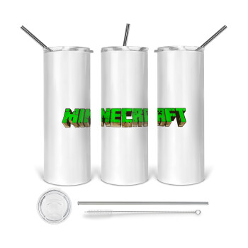 Minecraft logo green, 360 Eco friendly stainless steel tumbler 600ml, with metal straw & cleaning brush